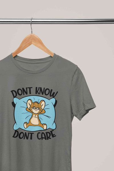 Funny Cartoon Dont Care Women Half Sleeves T-shirt- FunkyTeesClub