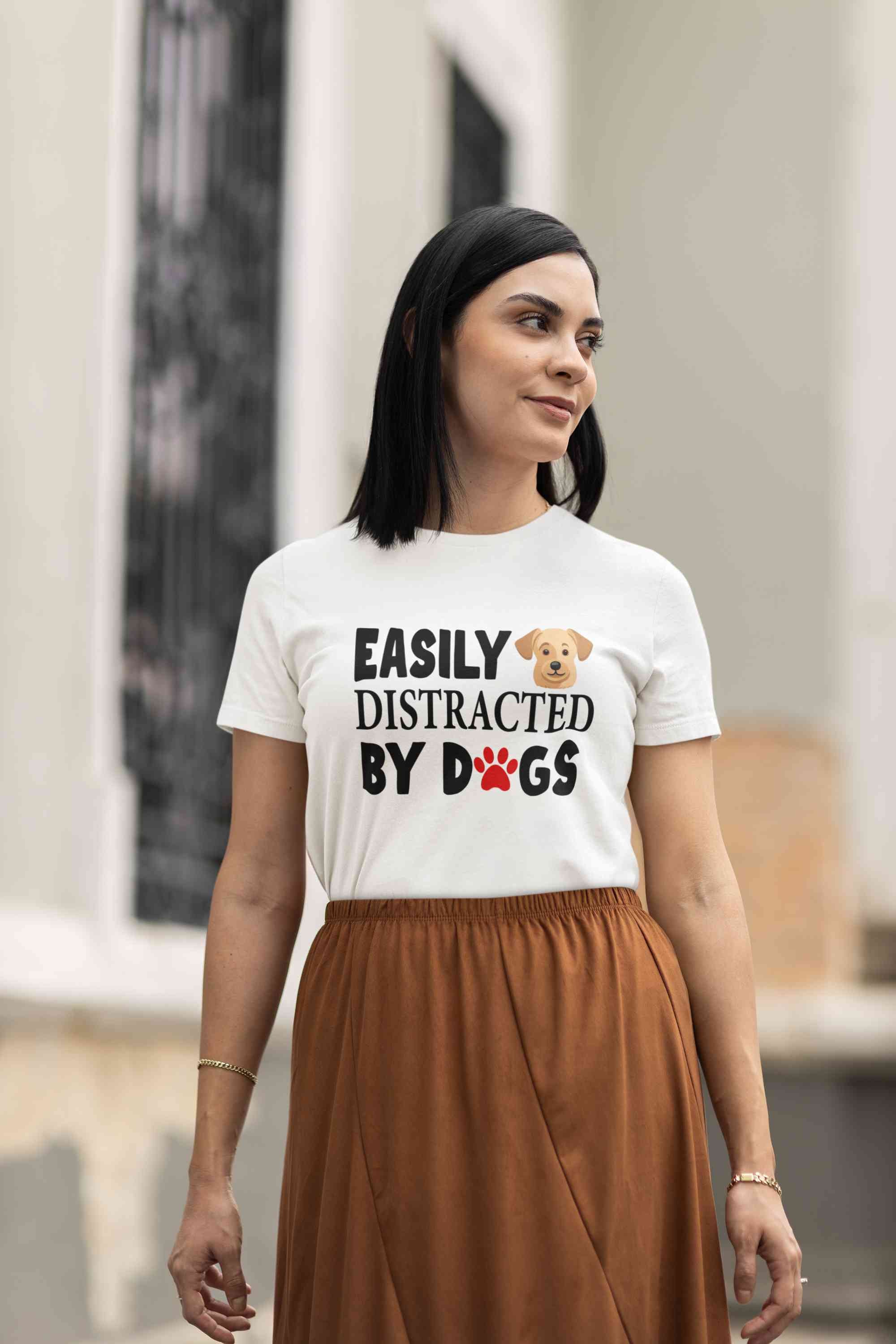 Easily Distracted By Dogs Women Half Sleeves T-shirt- FunkyTeesClub
