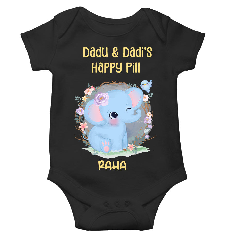 Custom Name Dada Dadis Happy Pill New Born Rompers for Baby Girl- FunkyTeesClub