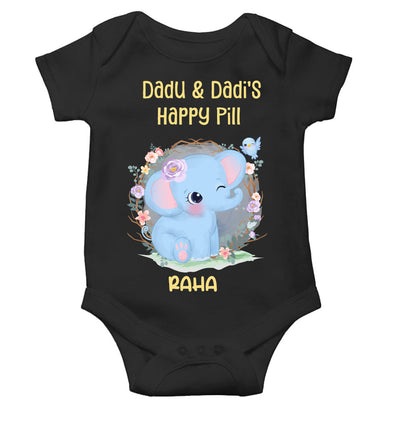 Custom Name Dada Dadis Happy Pill New Born Rompers for Baby Girl- FunkyTeesClub