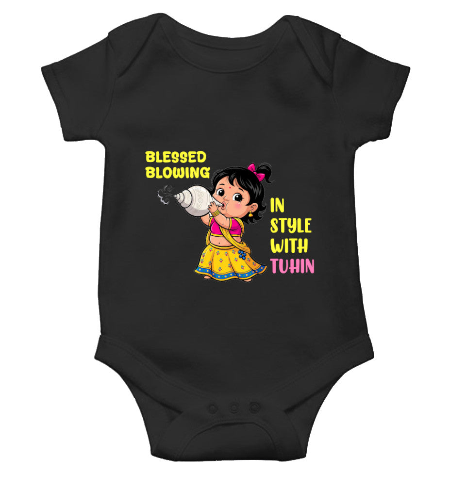 Blessed Blowing Durga Pooja Rompers for Baby Girl- FunkyTeesClub