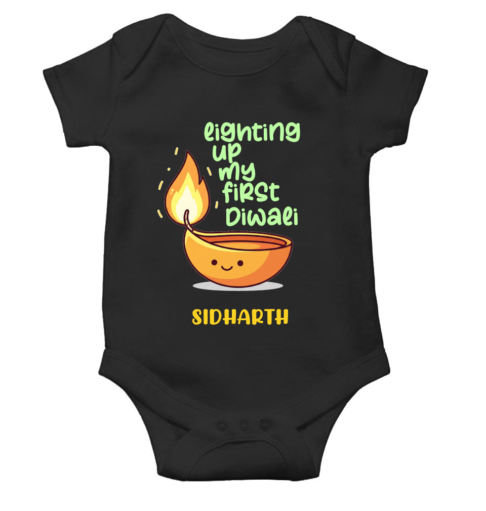 Custom Name Lighting Up My First Diwali Rompers for Baby Boy- FunkyTeesClub