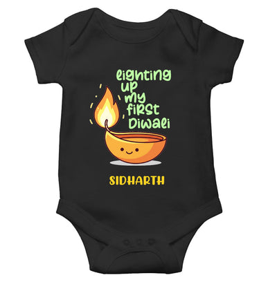 Custom Name Lighting Up My First Diwali Rompers for Baby Boy- FunkyTeesClub