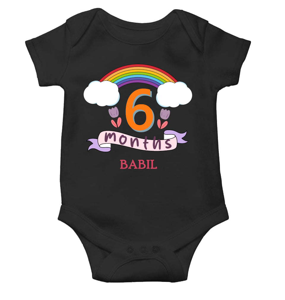 Custom Name Sixth Month Rompers for Baby Boy- FunkyTeesClub