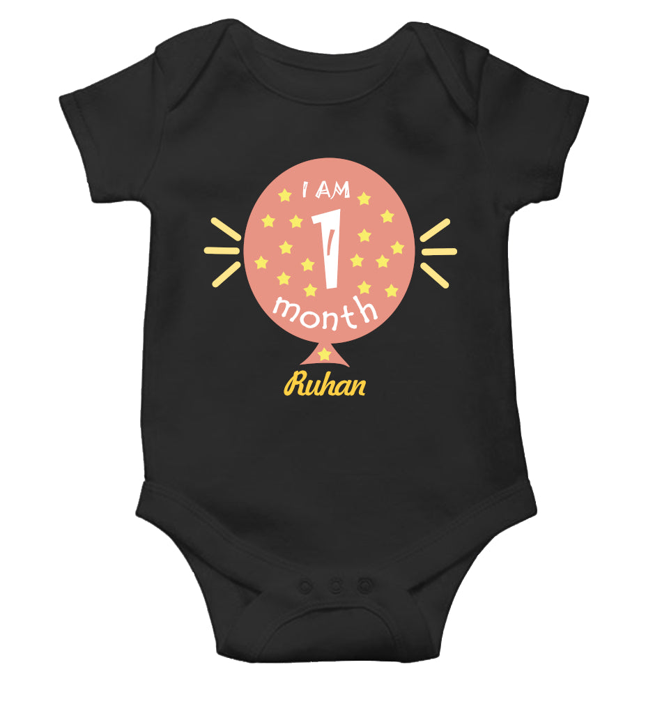 Custom Name I Am One Month Rompers for Baby Boy- FunkyTeesClub