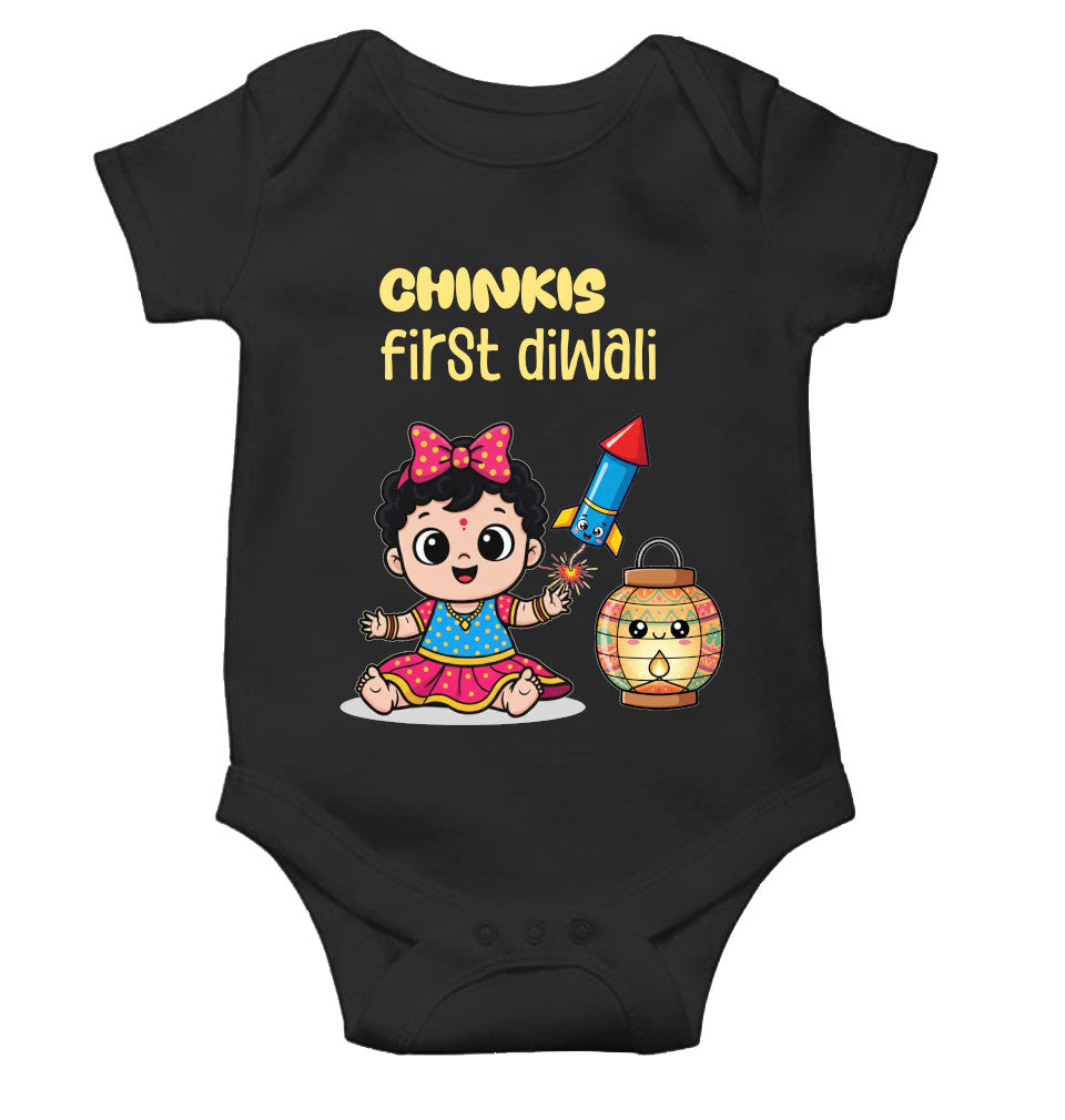 Custom Name My First Diwali Cute Diwali Rompers for Baby Girl- FunkyTeesClub