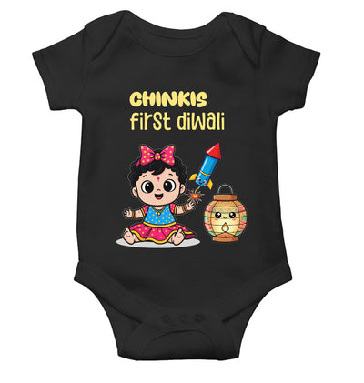 Custom Name My First Diwali Cute Diwali Rompers for Baby Girl- FunkyTeesClub