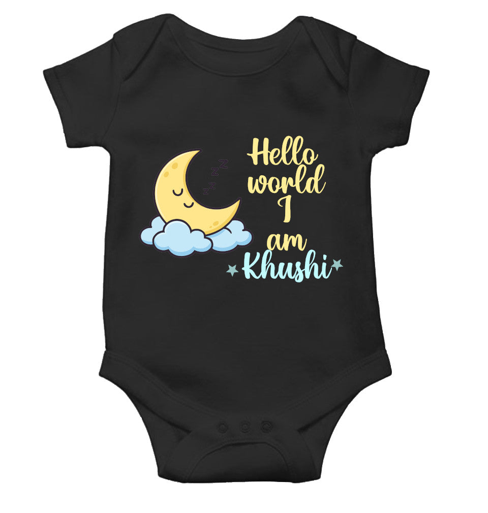 Custom Name Hello World New Born Rompers for Baby Girl- FunkyTeesClub