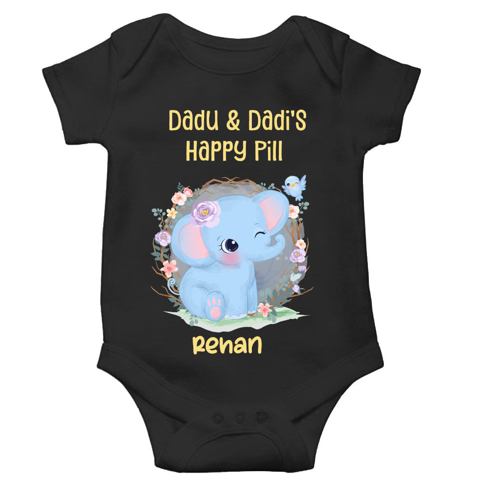 Custom Name Dada Dadis Happy Pill New Born Rompers for Baby Boy- FunkyTeesClub
