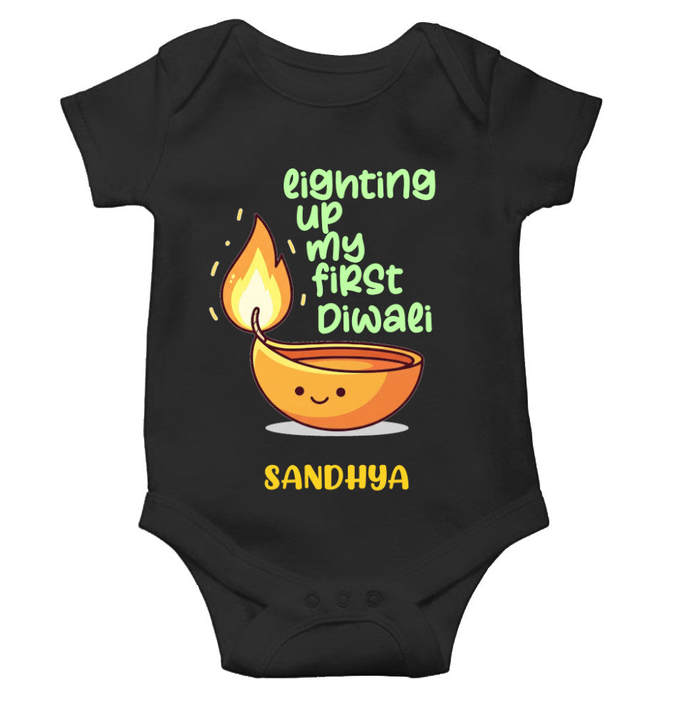 Custom Name Lighting Up My First Diwali Rompers for Baby Girl- FunkyTeesClub