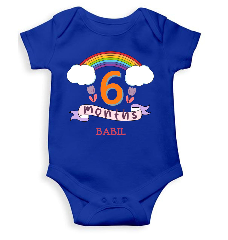 Custom Name Sixth Month Rompers for Baby Boy- FunkyTeesClub