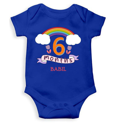 Custom Name Sixth Month Rompers for Baby Boy- FunkyTeesClub