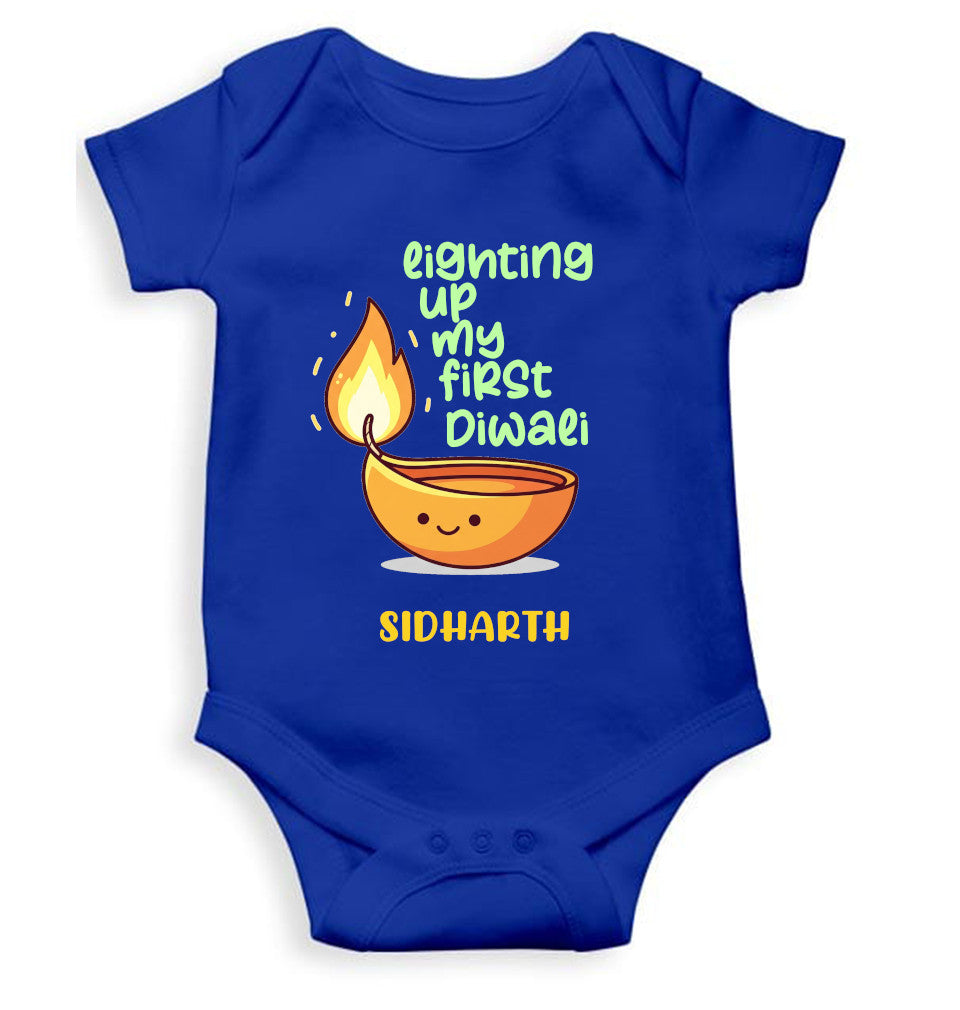 Custom Name Lighting Up My First Diwali Rompers for Baby Boy- FunkyTeesClub