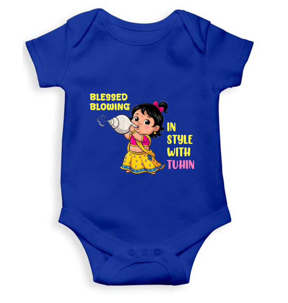 Blessed Blowing Durga Pooja Rompers for Baby Girl- FunkyTeesClub