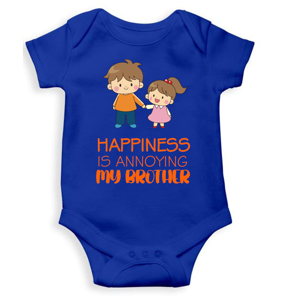 Happiness Is Annoying My Brother Rakshabandhan Rompers for Baby Girl- FunkyTeesClub