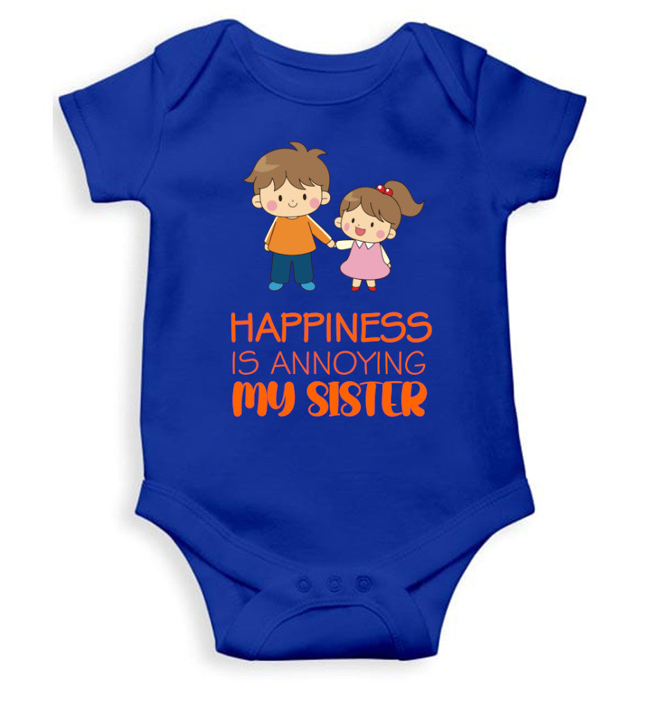 Happiness Is Annoying My Sister Rakshabadhan Rompers for Baby Boy- FunkyTeesClub