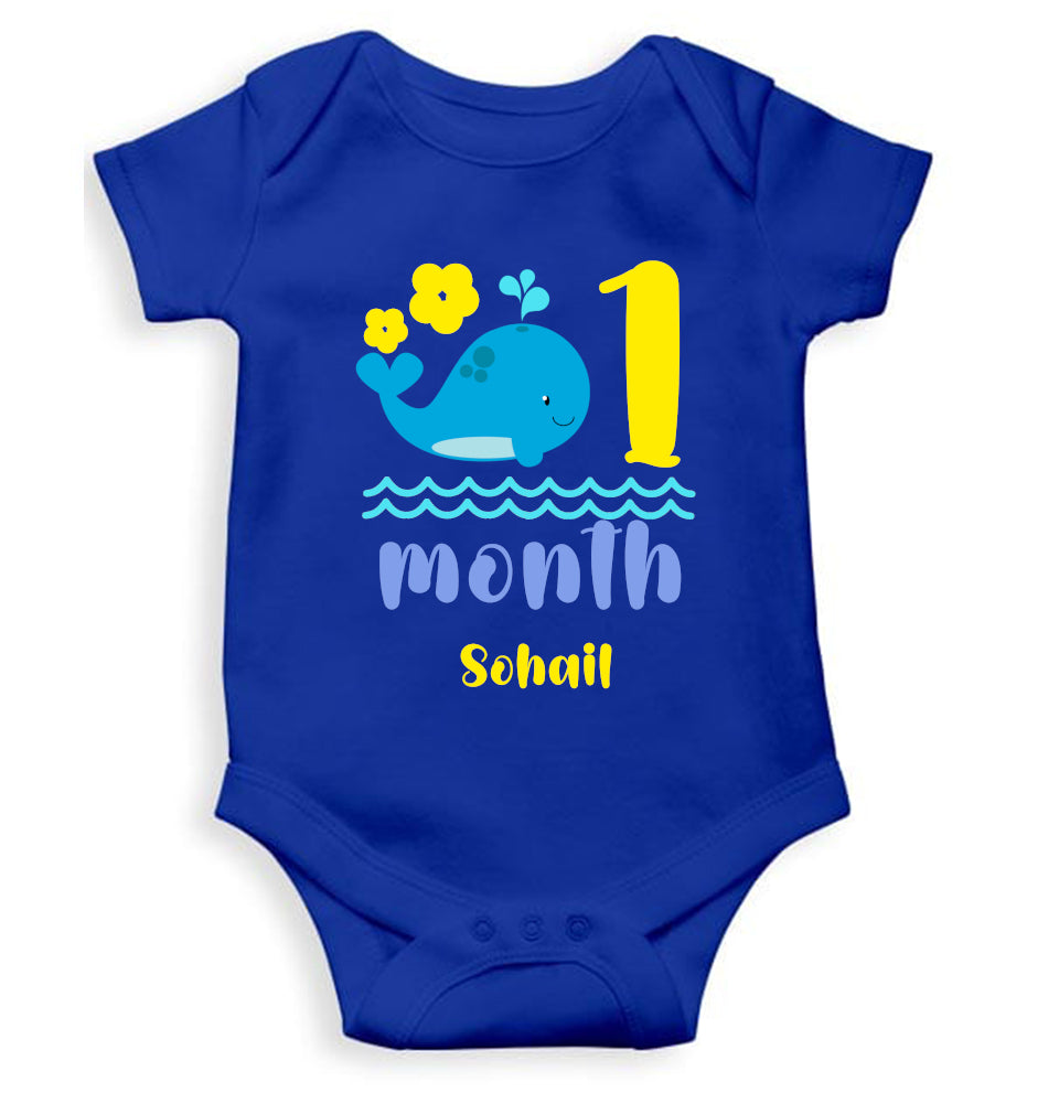 Custom Name Month One Rompers for Baby Boy- FunkyTeesClub