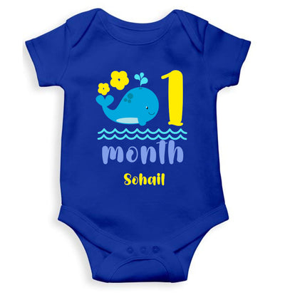 Custom Name Month One Rompers for Baby Boy- FunkyTeesClub