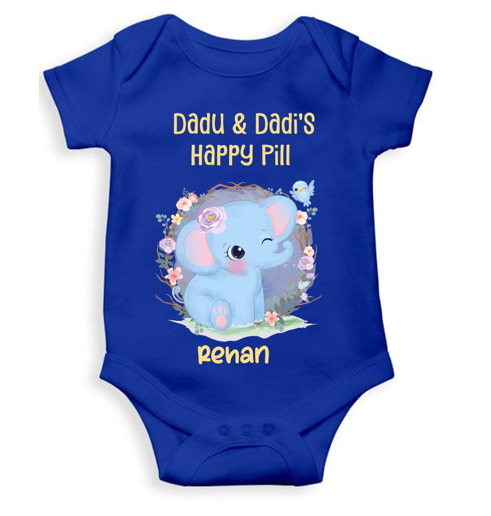 Custom Name Dada Dadis Happy Pill New Born Rompers for Baby Boy- FunkyTeesClub