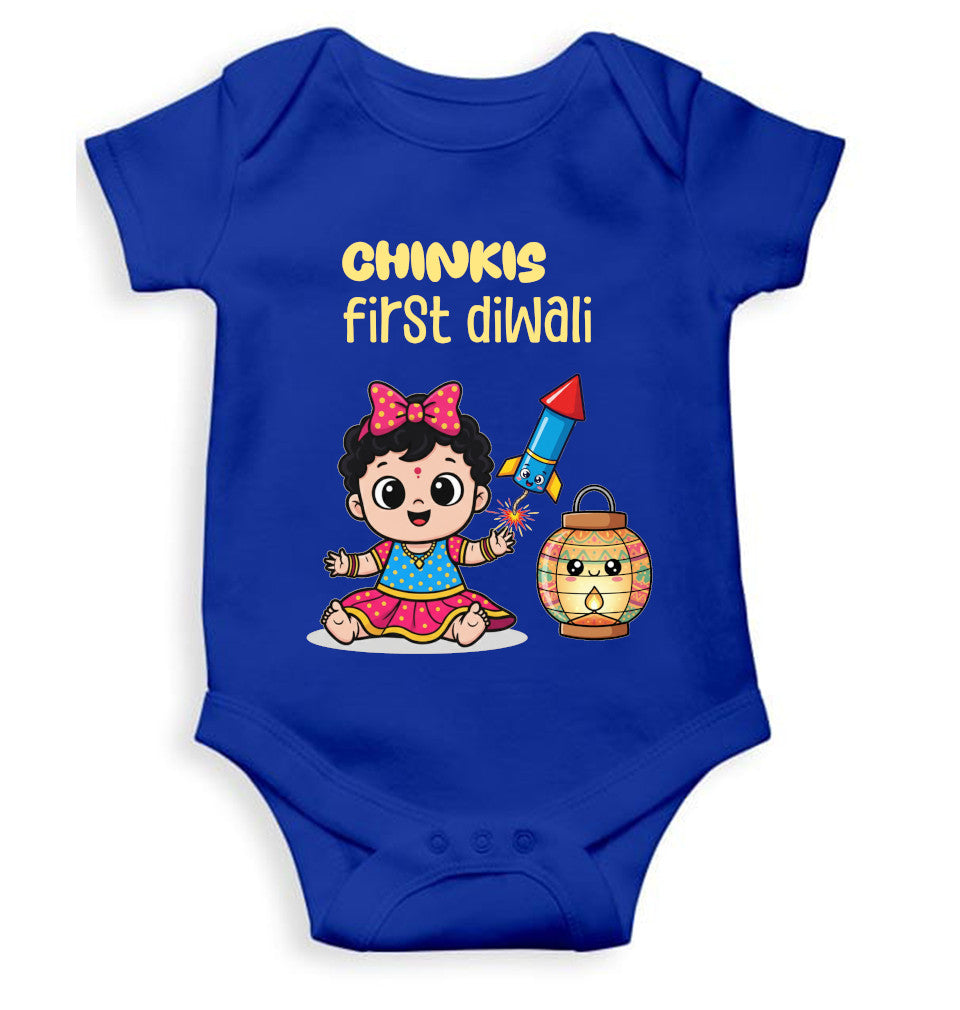Custom Name My First Diwali Cute Diwali Rompers for Baby Girl- FunkyTeesClub