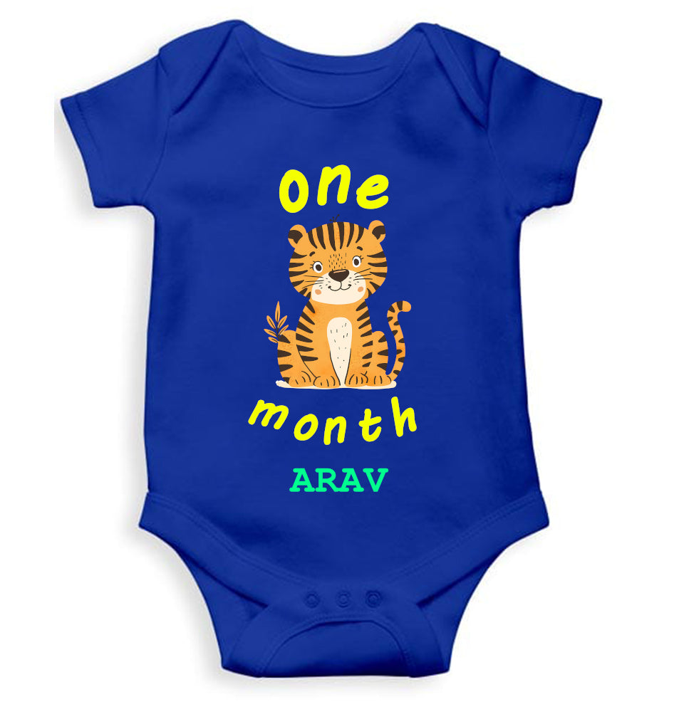 Custom Name One Month Rompers for Baby Boy- FunkyTeesClub