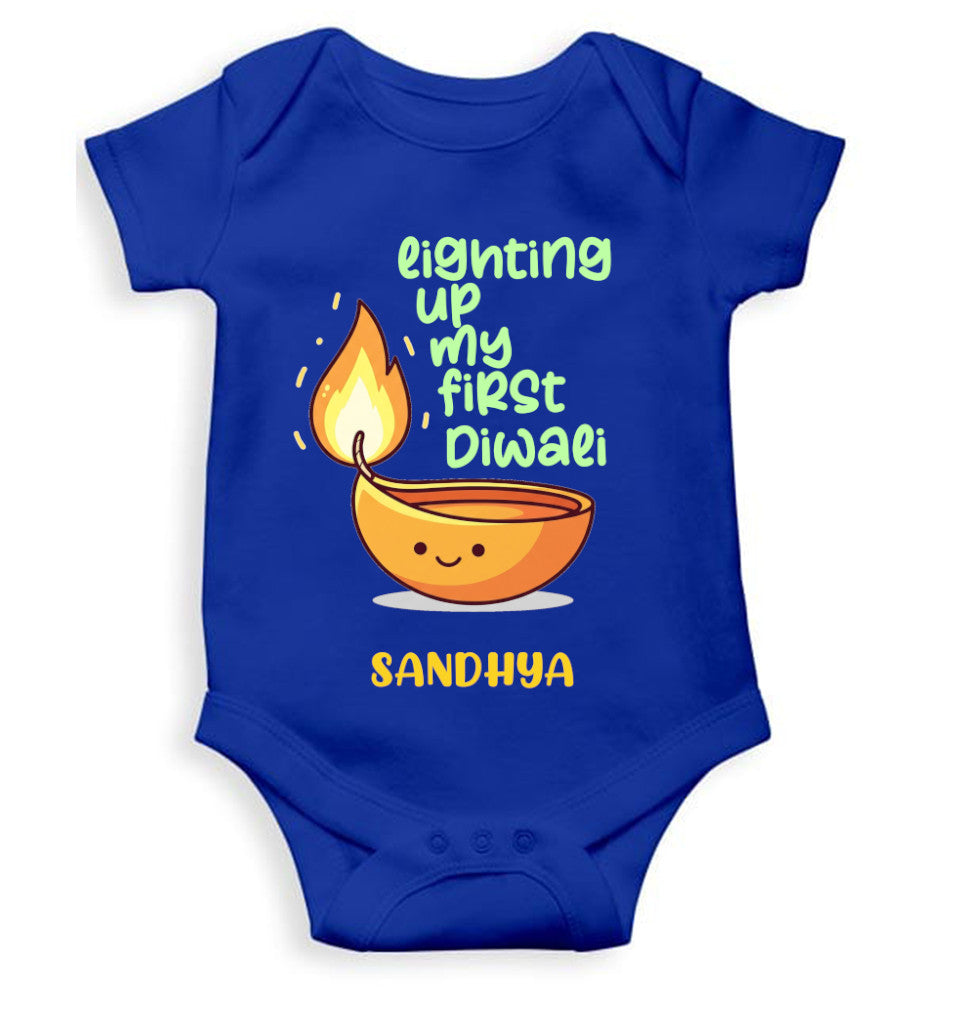Custom Name Lighting Up My First Diwali Rompers for Baby Girl- FunkyTeesClub
