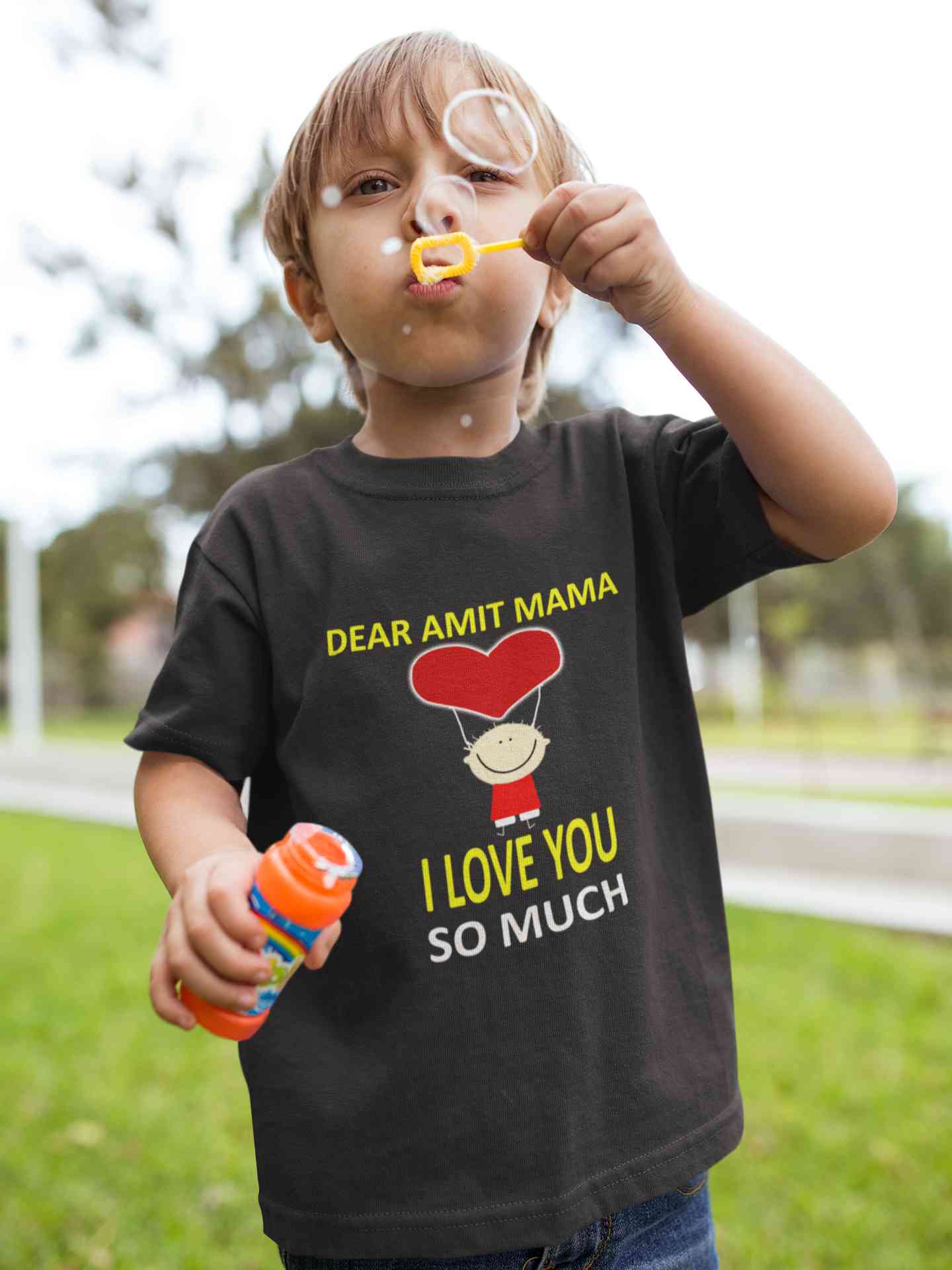 Custom Name I love My Mama So Much Half Sleeves T-Shirt for Boy-FunkyTeesClub