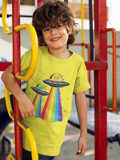 Rainbow Spaceship Cartoon Half Sleeves T-Shirt for Boy-FunkyTeesClub