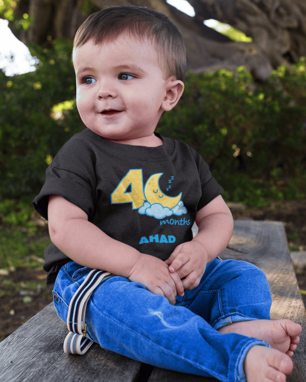 Custom Name Four Month Moon Half Sleeves T-Shirt for Boys -FunkyTeesClub