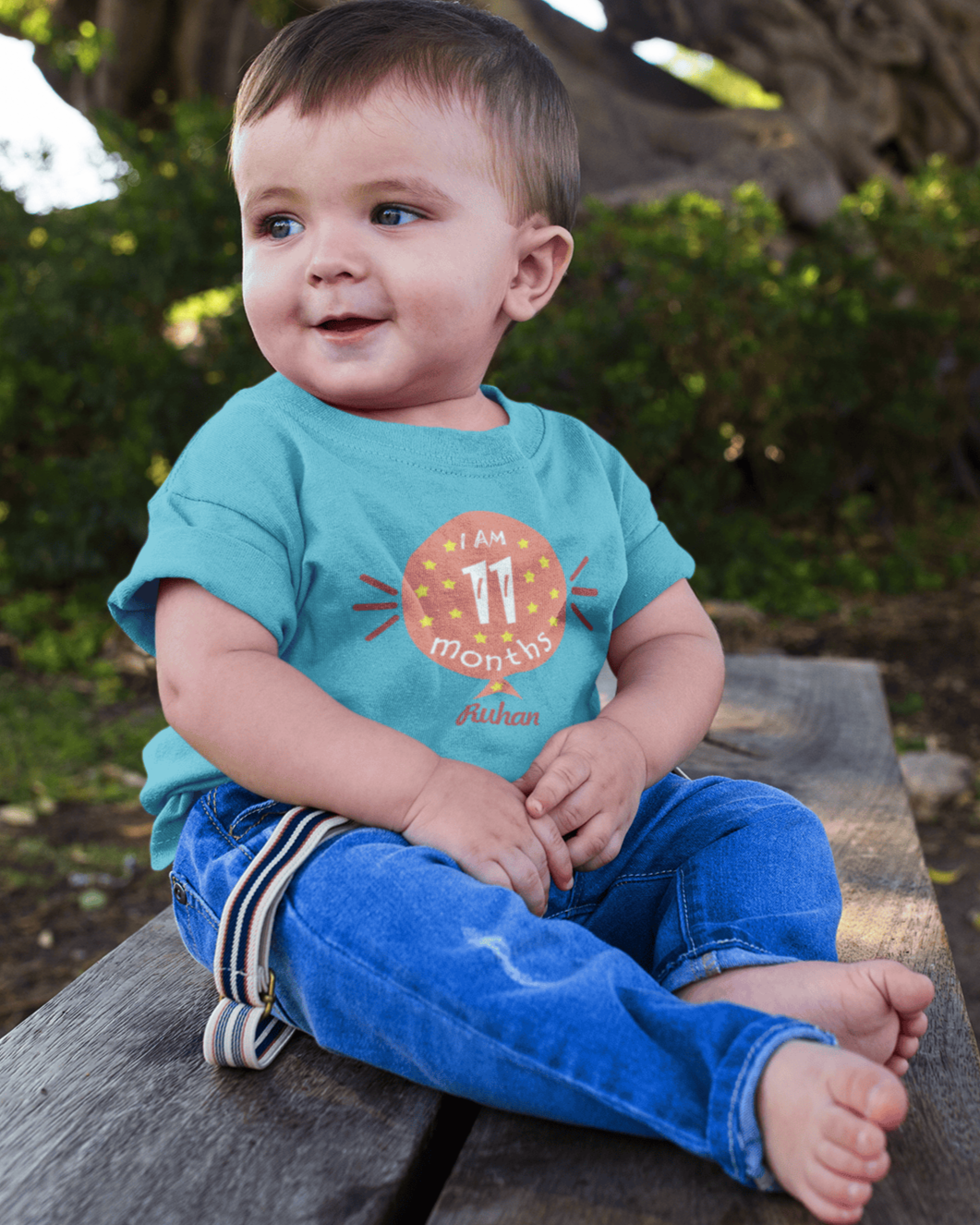 Custom Name Eleven Month Baloon Half Sleeves T-Shirt for Boys -FunkyTeesClub