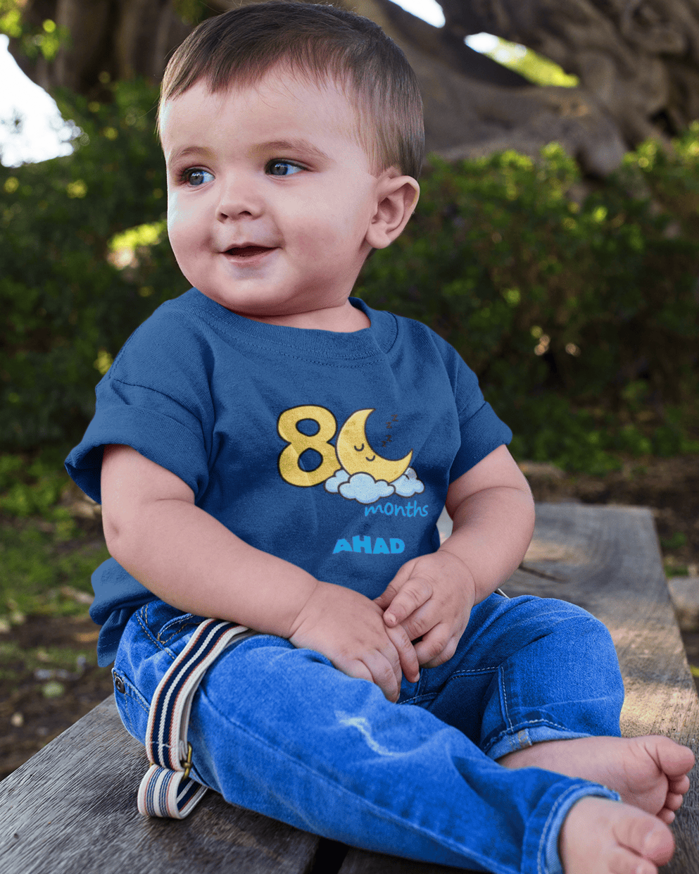 Custom Name Eight Month Moon Half Sleeves T-Shirt for Boys -FunkyTeesClub