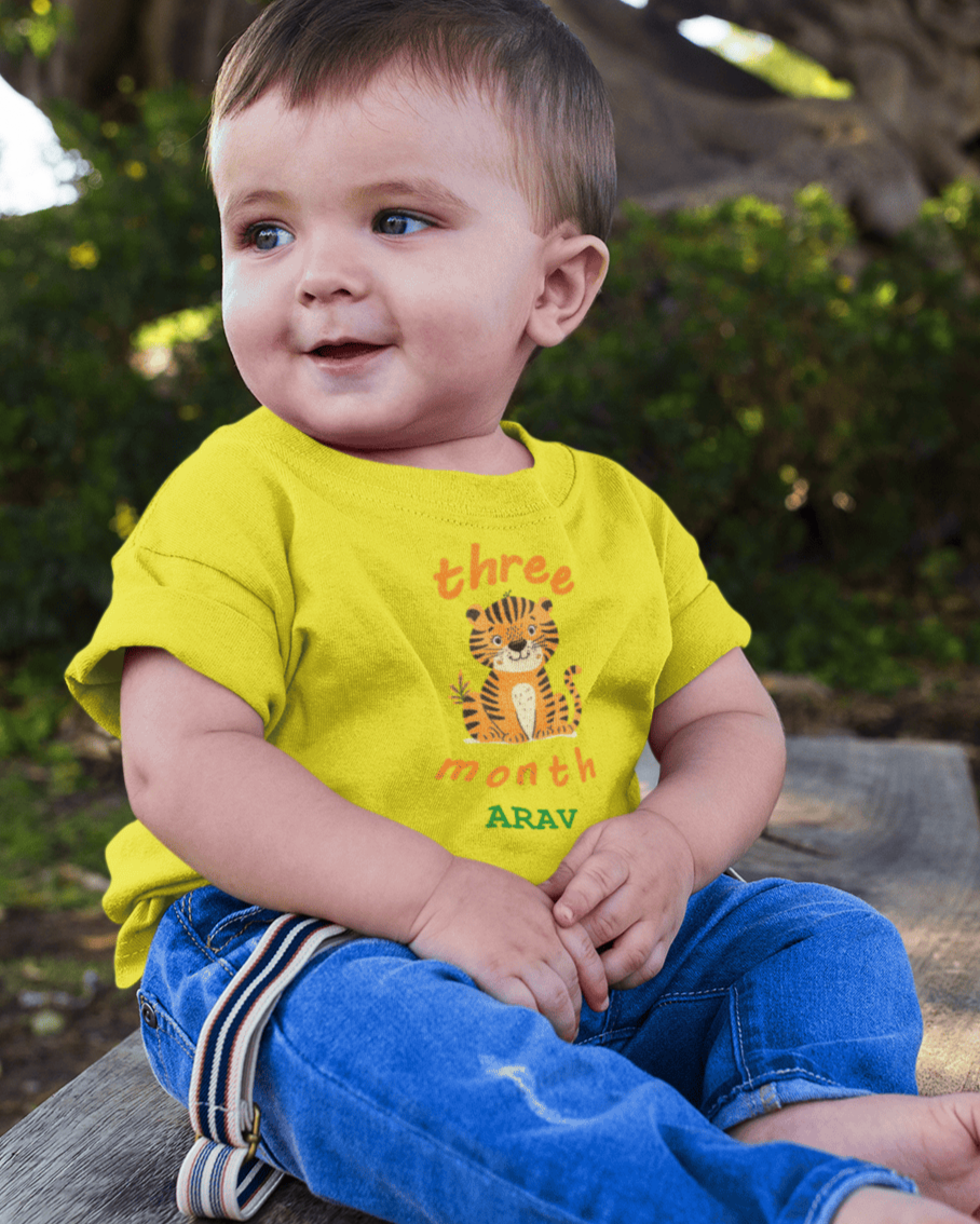 Custom Name Three Months Birthday Half Sleeves T-Shirt for Boys -FunkyTeesClub