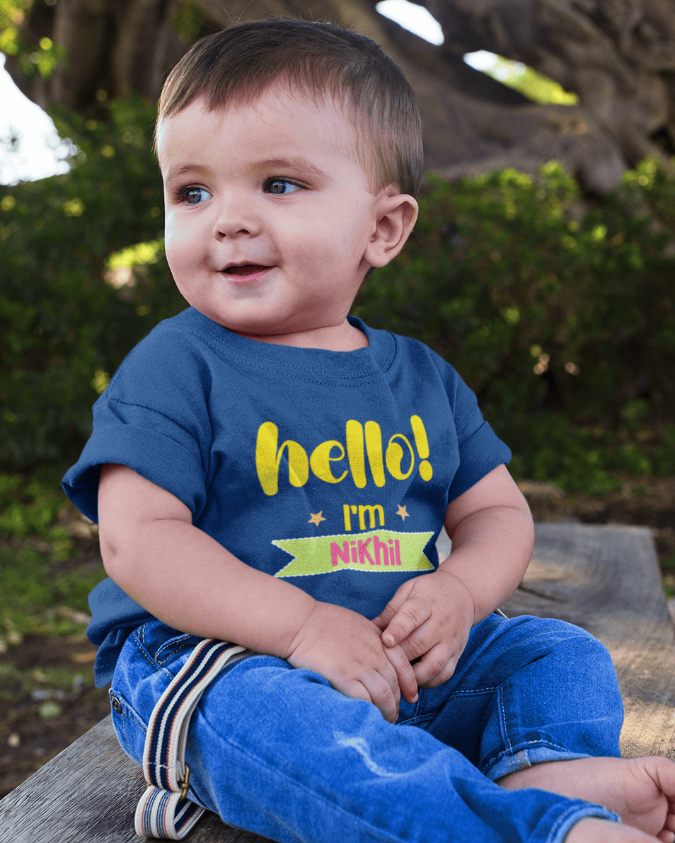 Custom Name Hello New Born Half Sleeves T-Shirt for Boys -FunkyTeesClub