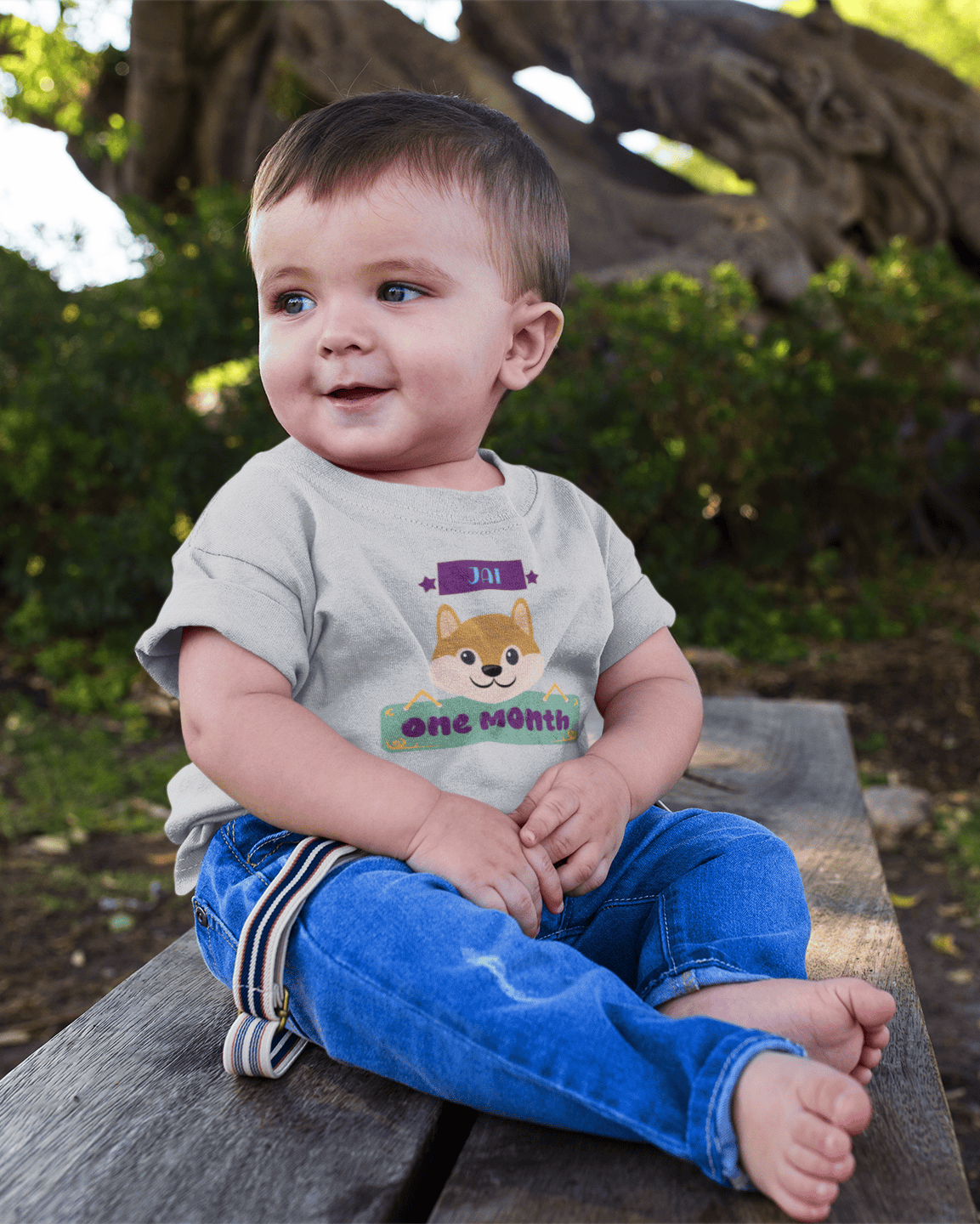 Custom Name One Month Birthday Cute Half Sleeves T-Shirt for Boys -FunkyTeesClub