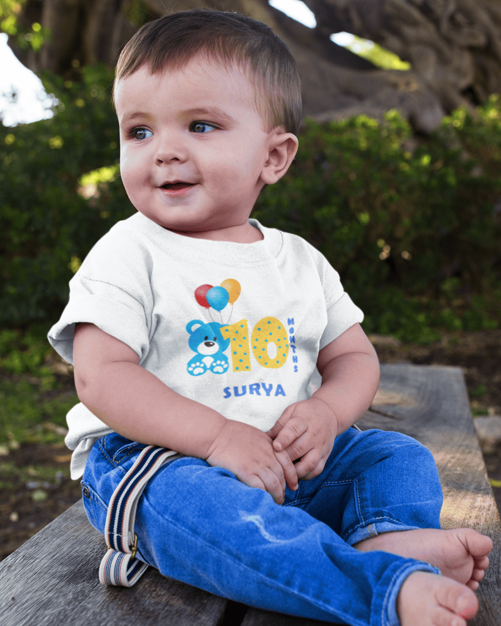 Custom Name Tenth Month Birthday Half Sleeves T-Shirt for Boys -FunkyTeesClub