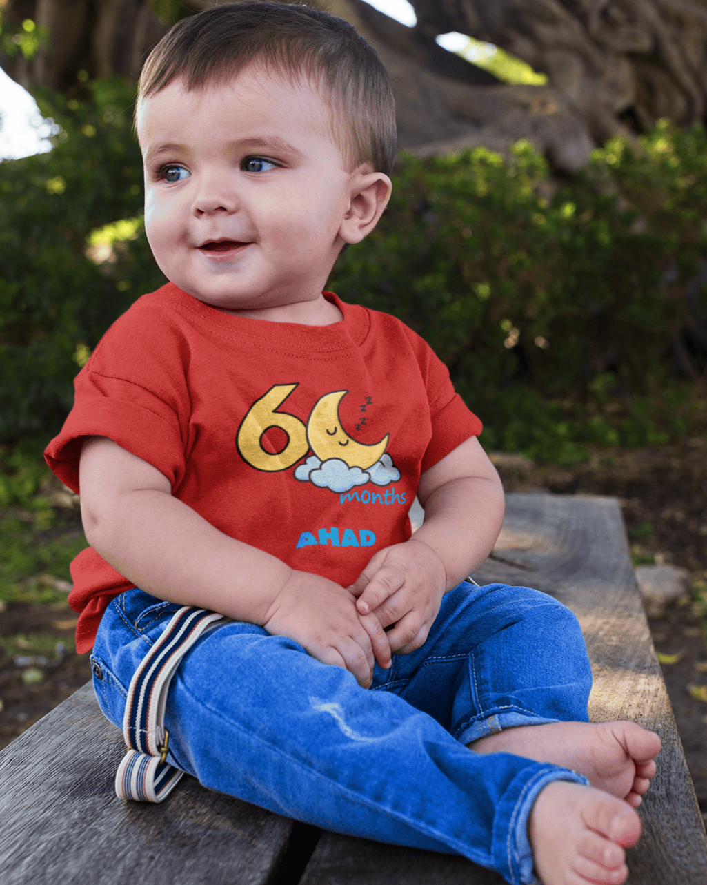 Custom Name Six Month Moon Half Sleeves T-Shirt for Boys -FunkyTeesClub