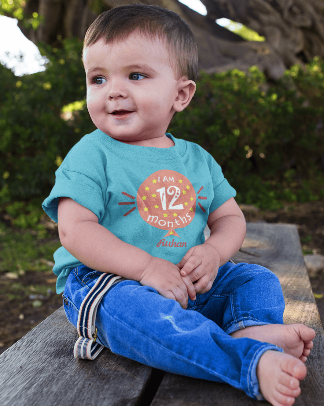 Custom Name Twelve Month Baloon Half Sleeves T-Shirt for Boys -FunkyTeesClub
