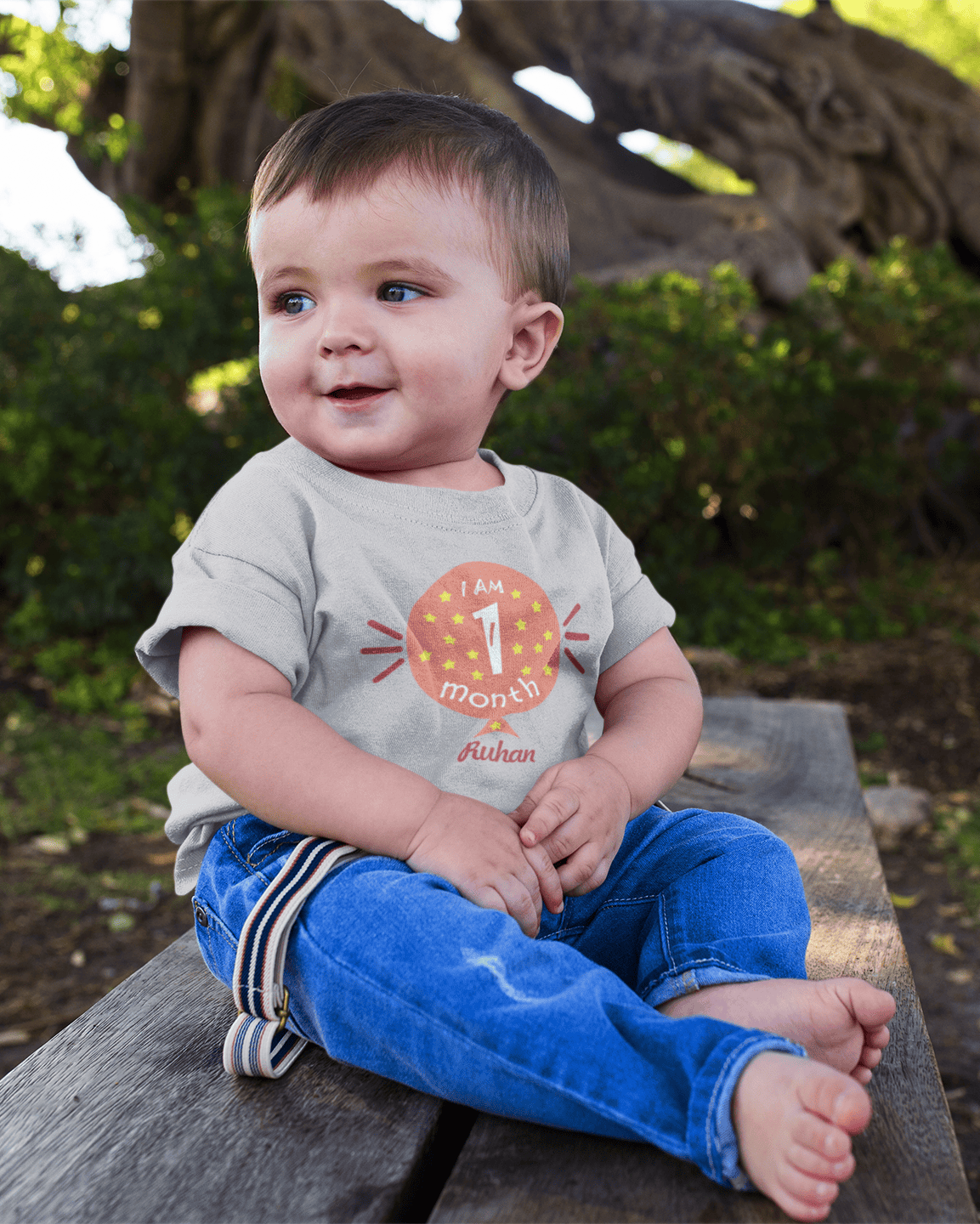 Custom Name I Am One Month Half Sleeves T-Shirt for Boys -FunkyTeesClub