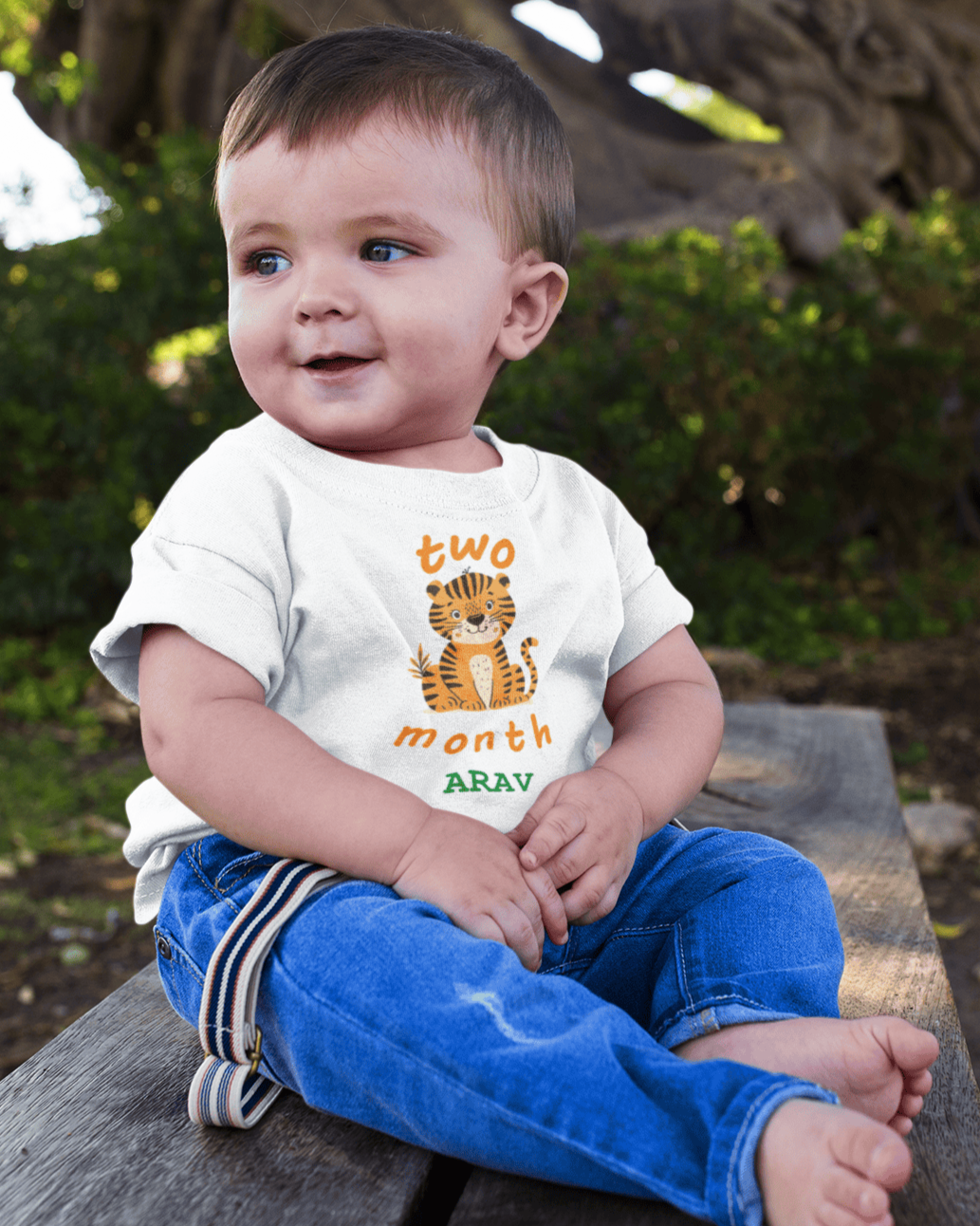Custom Name Two Months Birthday Half Sleeves T-Shirt for Boys -FunkyTeesClub