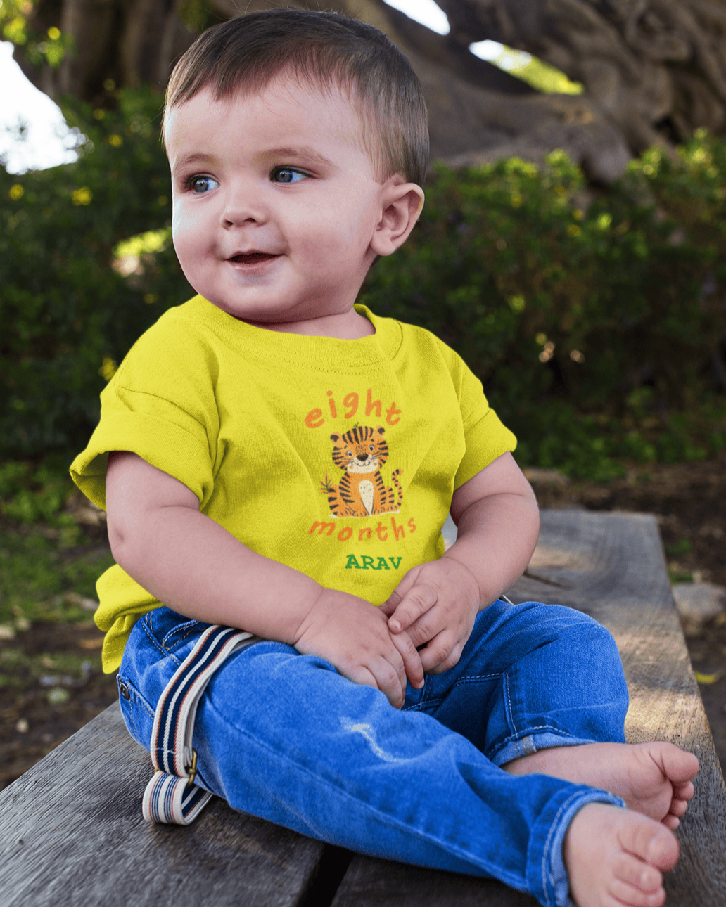 Custom Name Eight Months Birthday Half Sleeves T-Shirt for Boys -FunkyTeesClub