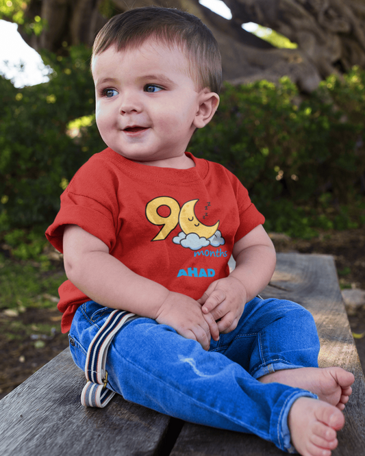 Custom Name Nine Month Moon Half Sleeves T-Shirt for Boys -FunkyTeesClub