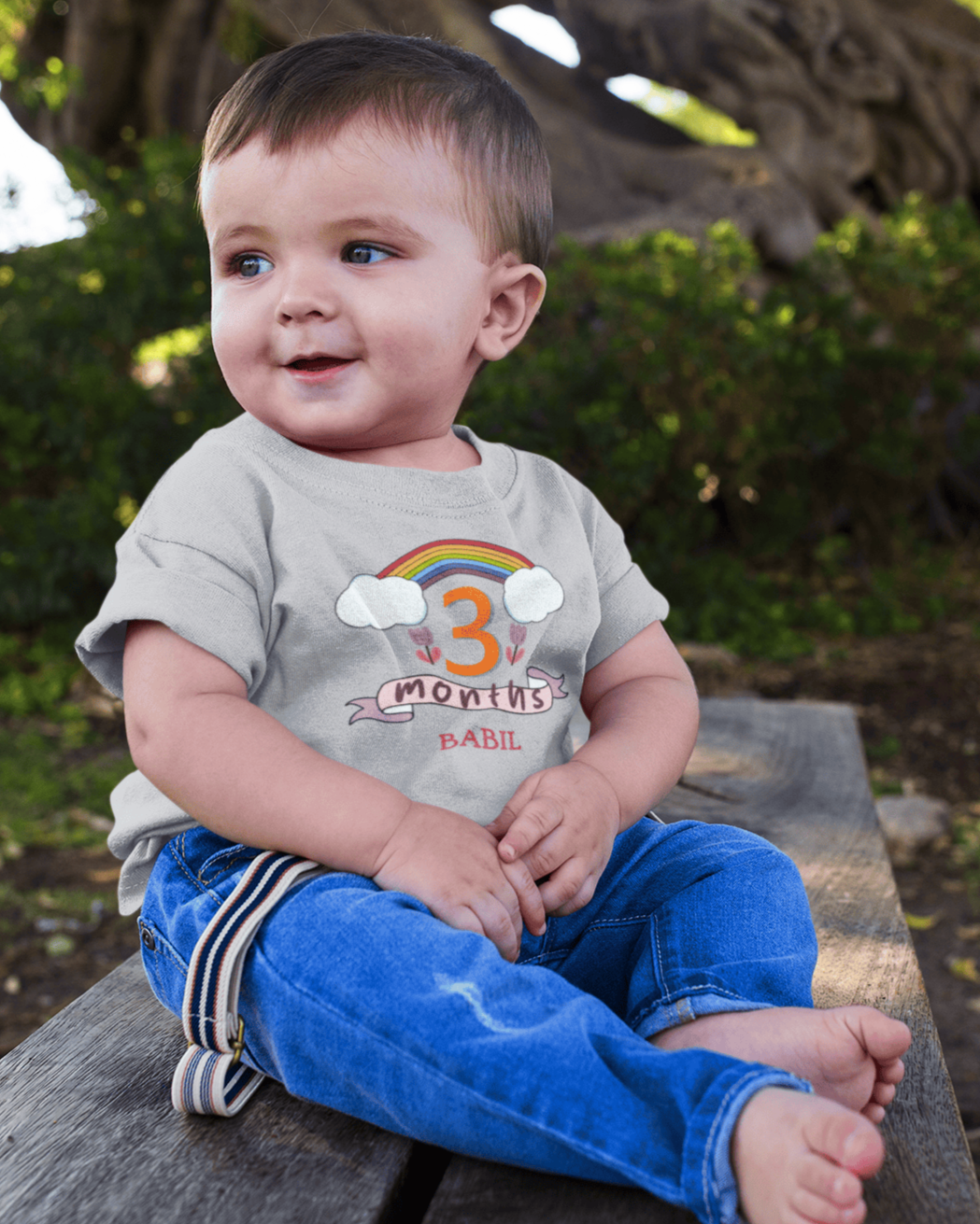 Custom Name Third Month Birthday Half Sleeves T-Shirt for Boys -FunkyTeesClub