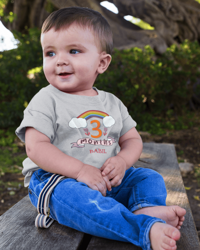 Custom Name Third Month Birthday Half Sleeves T-Shirt for Boys -FunkyTeesClub