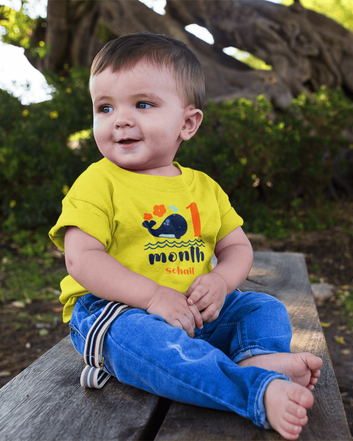 Custom Name First Month Birthday Half Sleeves T-Shirt for Boys -FunkyTeesClub