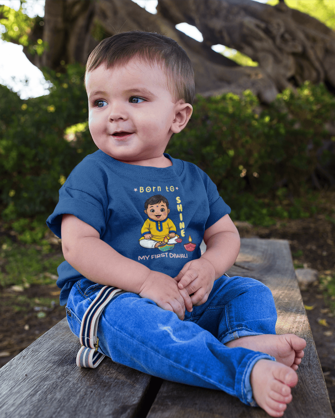 Born To Shine My First Diwali Half Sleeves T-Shirt for Boys -FunkyTeesClub