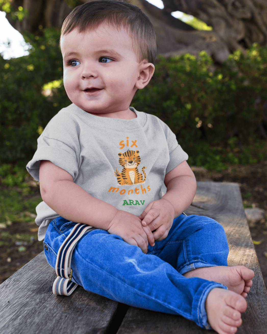 Custom Name Six Months Birthday Half Sleeves T-Shirt for Boys -FunkyTeesClub