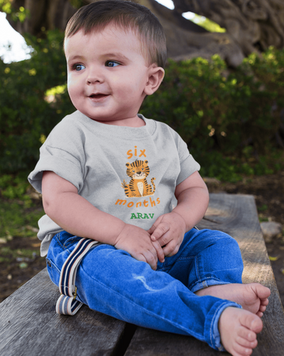 Custom Name Six Months Birthday Half Sleeves T-Shirt for Boys -FunkyTeesClub
