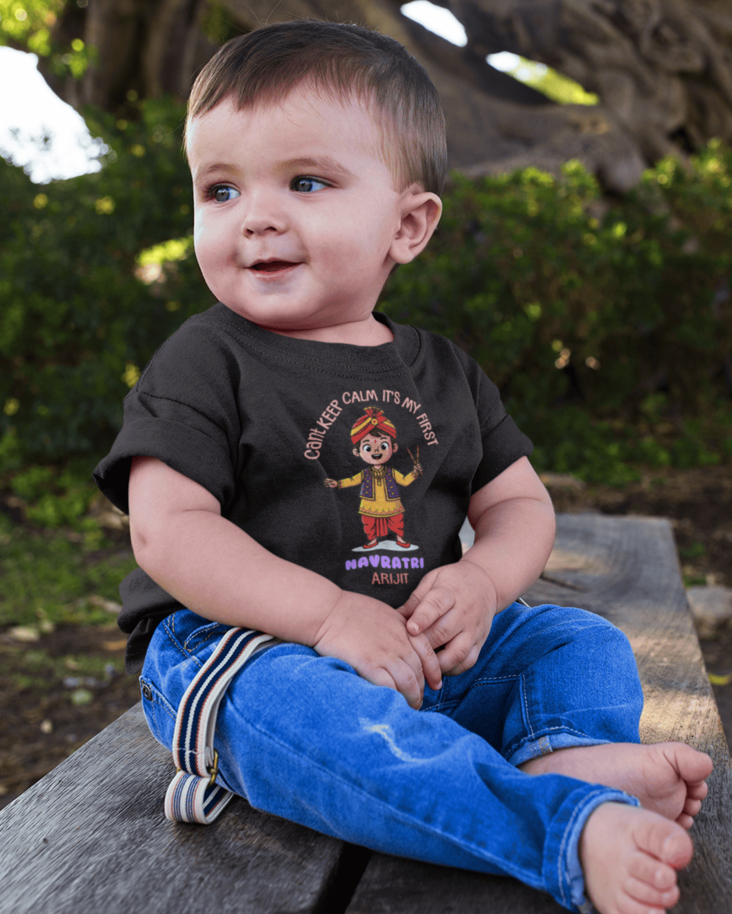Custom Name It's My First Navratri Half Sleeves T-Shirt for Boys -FunkyTeesClub