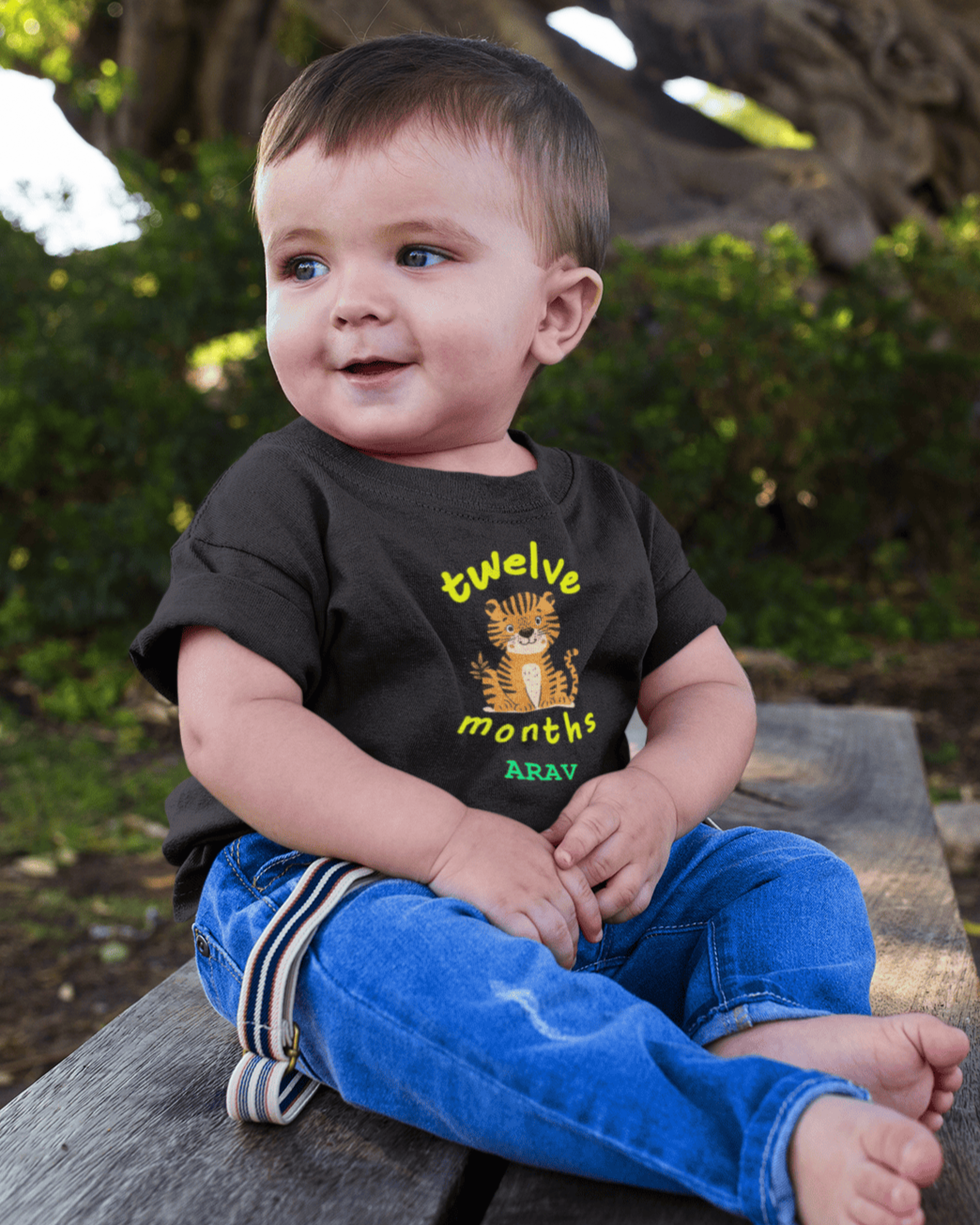 Custom Name Twelve Months Birthday Half Sleeves T-Shirt for Boys -FunkyTeesClub