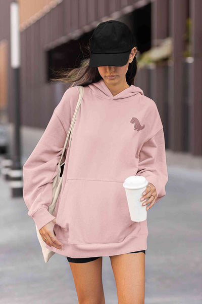 T Rex Pocket Cartoon Graphics Hoodies for Women-FunkyTeesClub